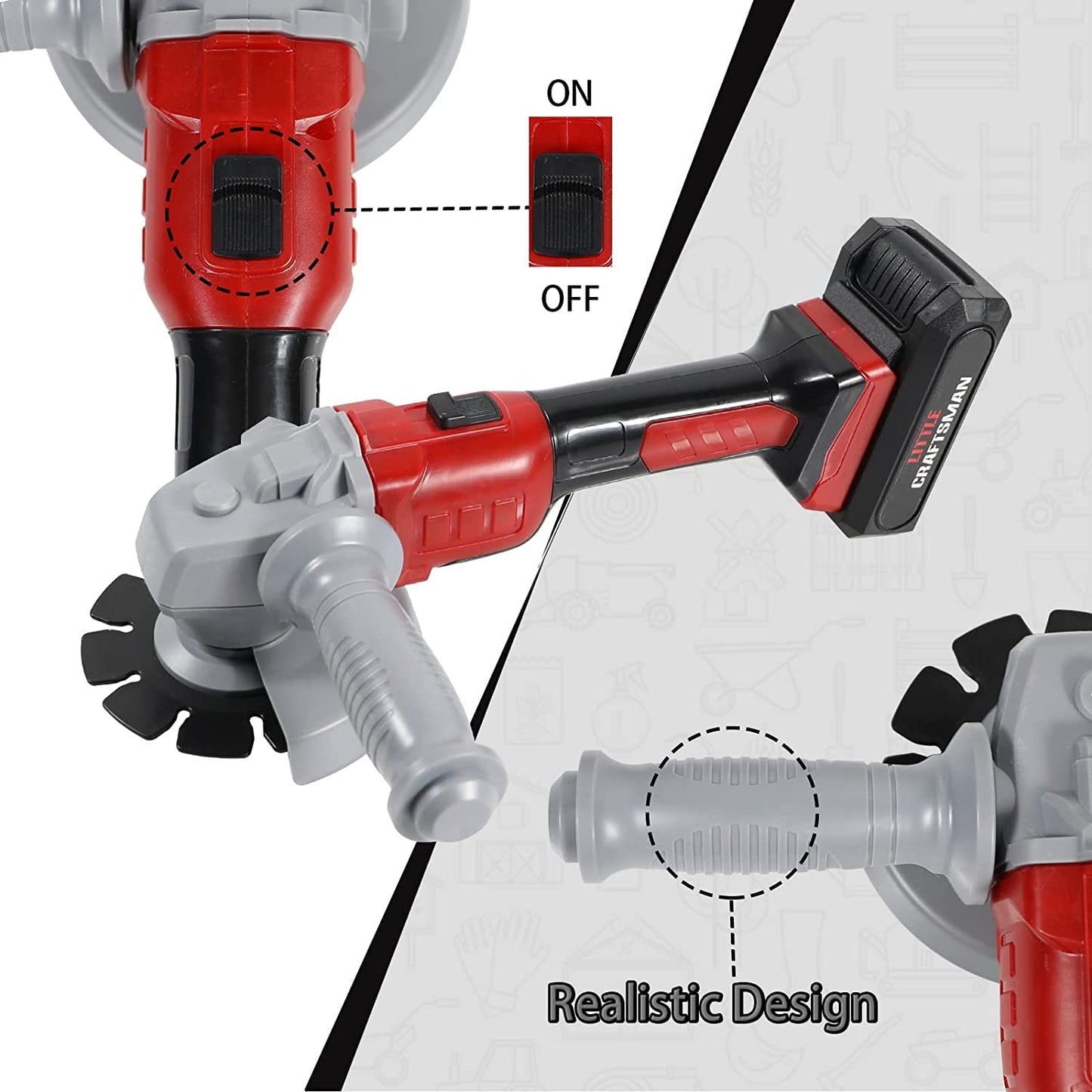 Sistracia Kids Mini Angle Grinder Toy Tool Set, Pretend Play Series Outside Construction Work Shop Toy Tool With 4 Grinder Wheel