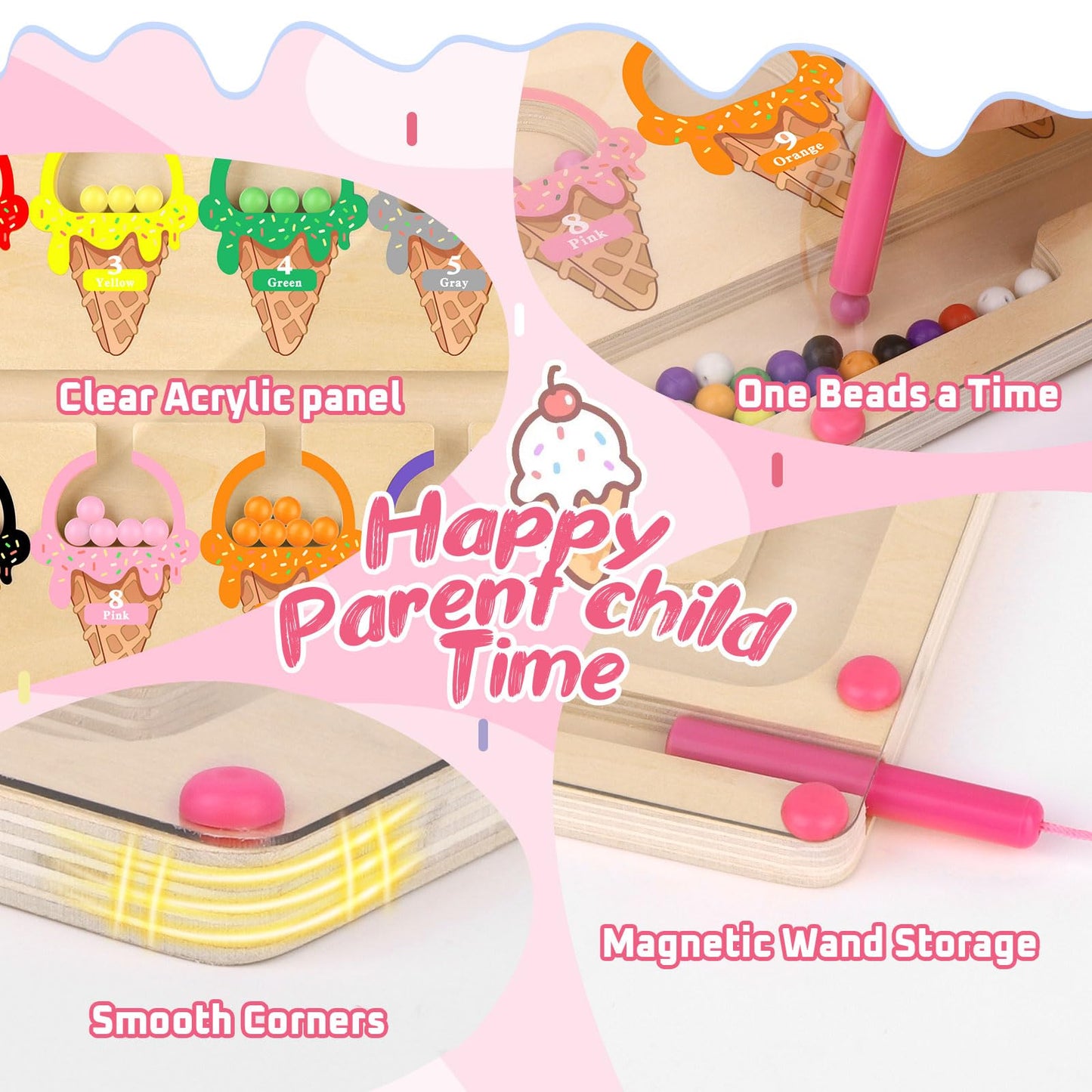 Wakeinsa Magnetic Color And Number Maze,Montessori Toy For 2-5 Years Old Girls,Wooden Magnet Balls Puzzles,Toddler Busy Board Game,Preschool Learning Activities,Christmas & Birthday Gift For Kids