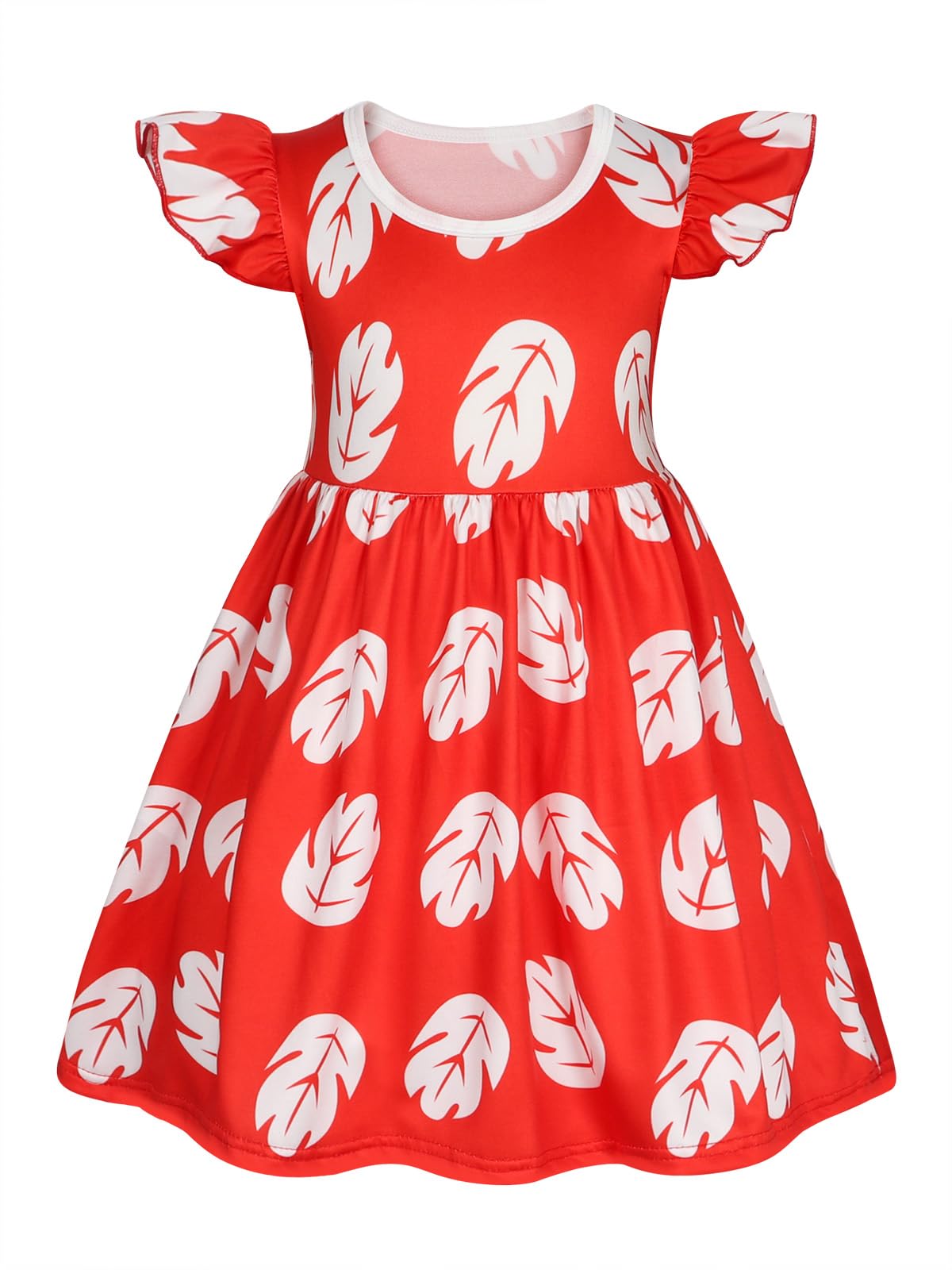 Benylion Lilo Dress For Girls Hawaiian Princess Costume Red Lilo Costume For Girls Leaf Dress For Kid Party Pretend Wear Christm