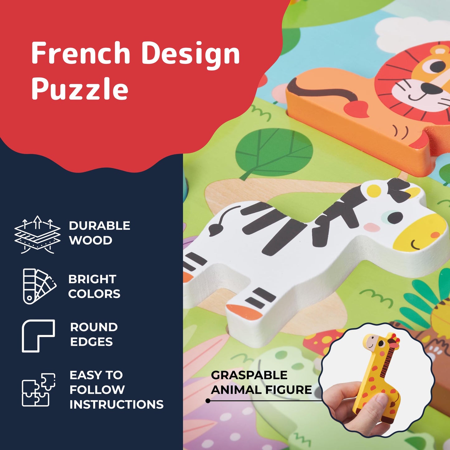 Prextex Baby Chunky Wooden Puzzles For Toddlers - Educational Zoo Animal Puzzle Set - Develops Hand-Eye Coordination And Fine Motor Skills - Ideal For Ages 18 Months And Up - 11.5 X 8.6 Inches