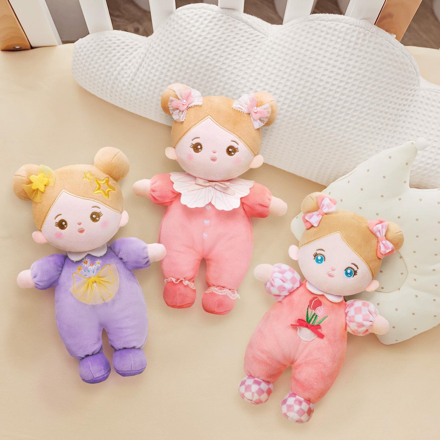 Ouozzz Soft Baby Doll For Girls - My First Baby Doll Birthday Gifts For Girls Plush Rag Dolls Pink Bow Dress Toy For Toddlers Kids Infants 10'