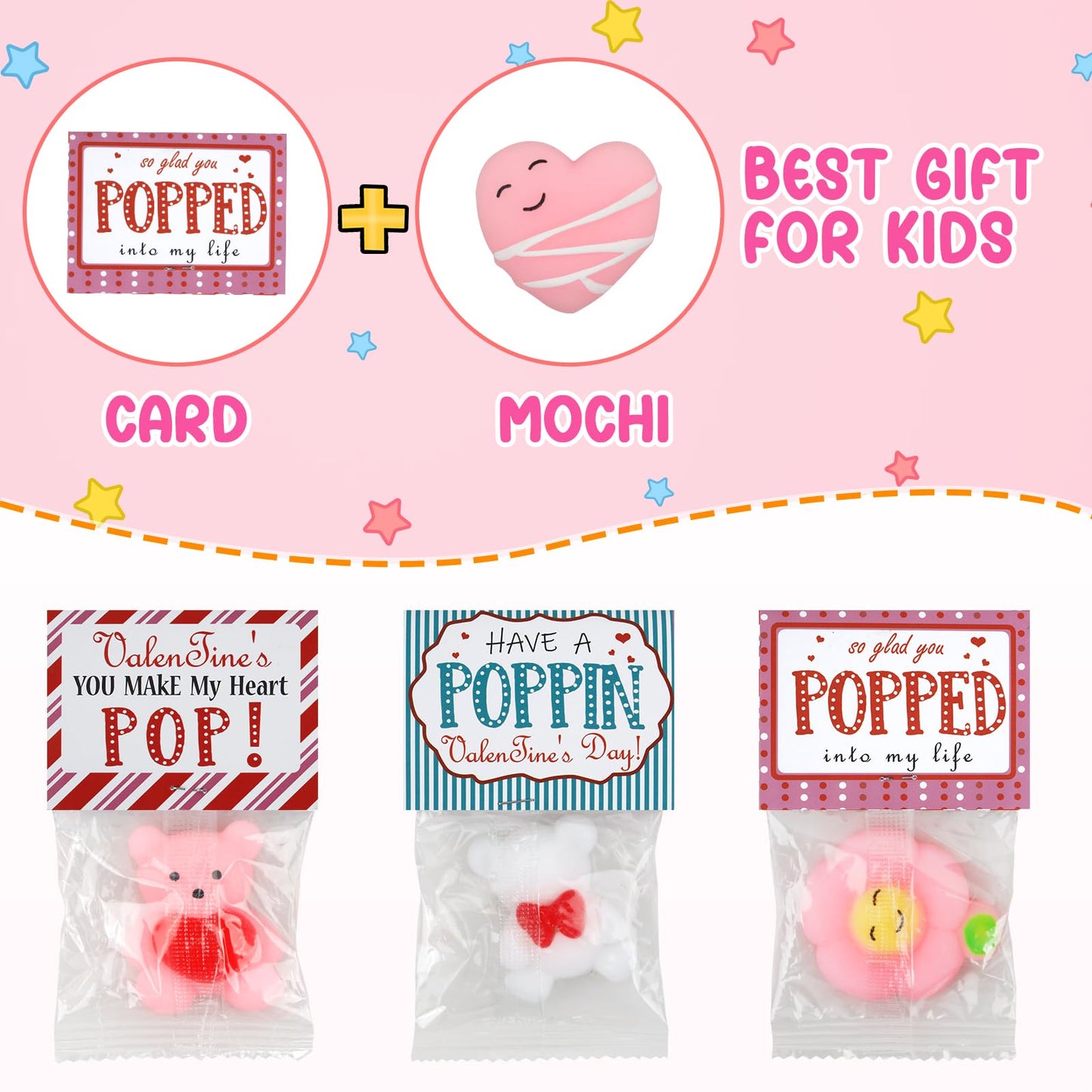 30 Pcs Mochi Squishys Toy, Valentines Day Gifts For Kids, Valentines Day Cards For Kids,Valentines Gift Birthday Party Favors Fo