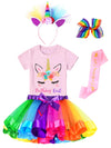 Doctor Unicorn Birthday Girls Unicorn Costume Outfit Rainbow Tutu, Unicorn T-shirt, Satin Sash, Hair Bow & Headband Rainbow/Pink