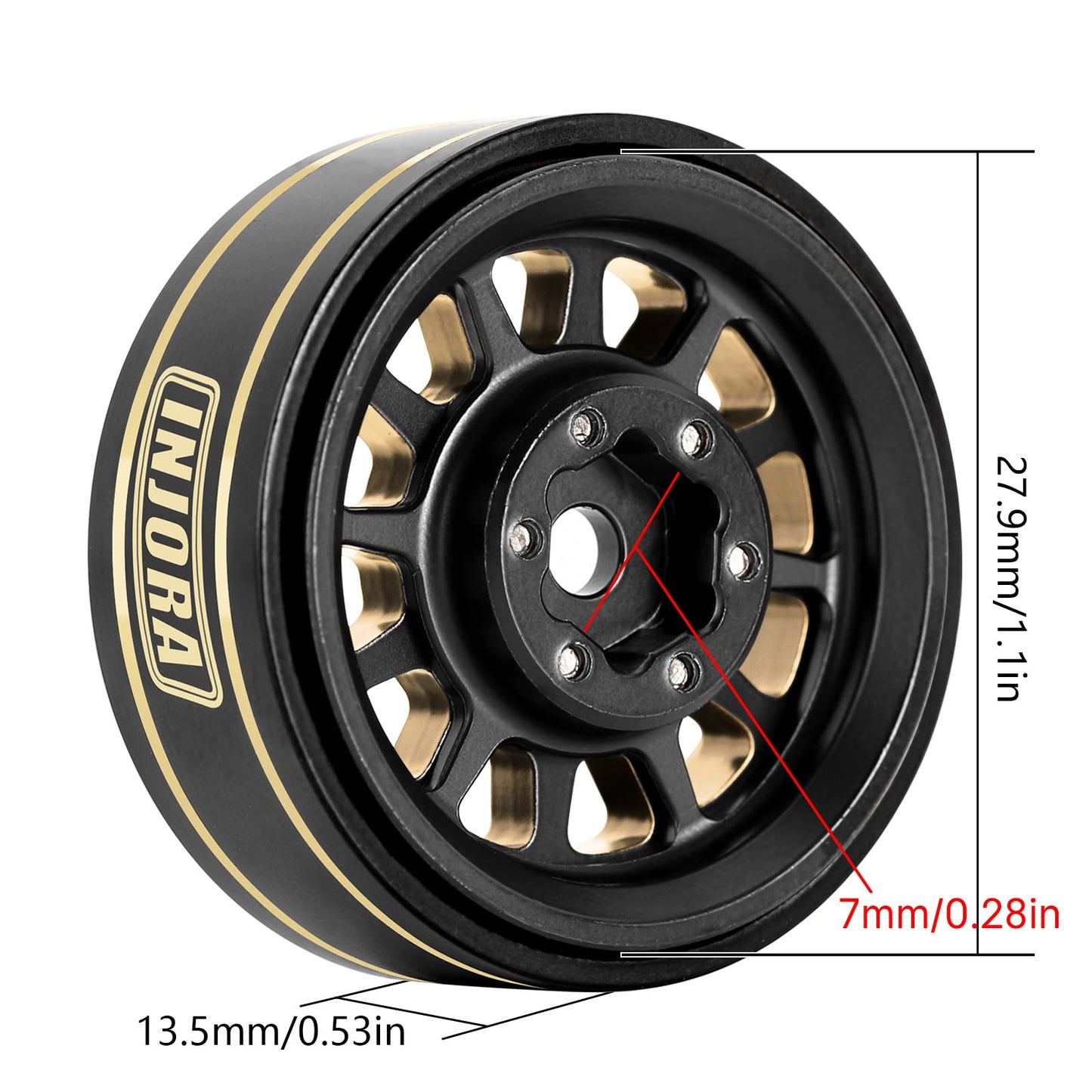 INJORA 1.0 Plus Brass Beadlock Wheel Rims 4PCS 12-Spoke Wheels for TRX4M SCX24 FCX24 1/24 1/18 RC Crawler,42g/pcs(Black&Gold)