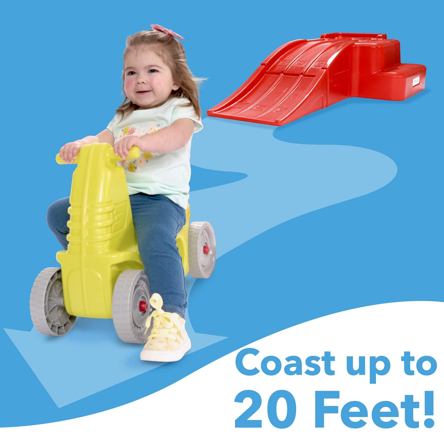 Simplay3 Downhill Thrill Kids Roller Coaster Indoor-Outdoor Ride-On Toy, With Red Ride-On Car, Coaster Ramp And Clicking Wheels,
