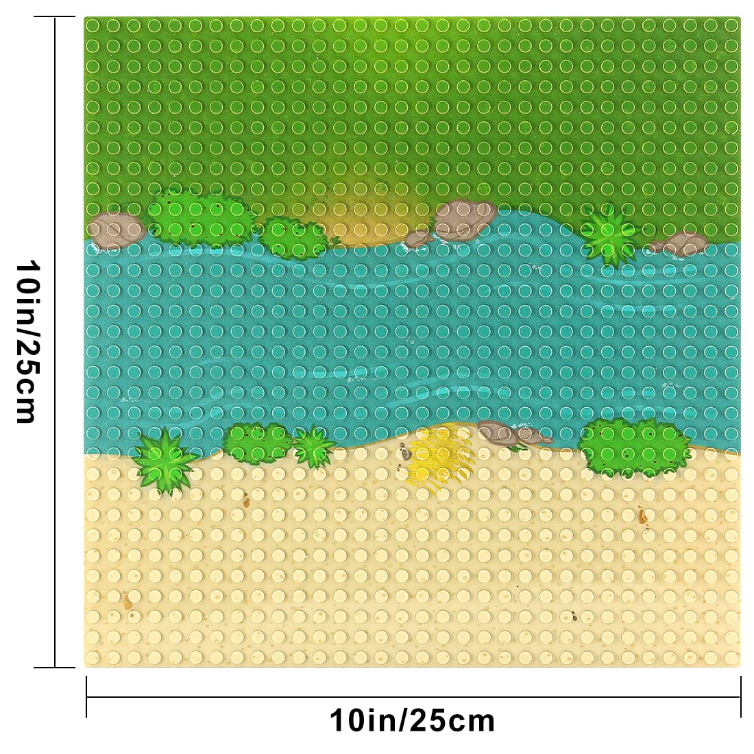 Feleph Classic Baseplate With River And Grassland Pattern, 10 X 10 Inches Base Plates For Building Blocks Mat Compatible With Major Brands (Straight 4 Pieces)