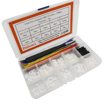 Didamx 180Pcs Mx1.25Mm 2/3/4/5/6/7/8/9/10 Pin Connector Plug Kit And 200Pcs 10 Colors 15Cm Pre-Crimped Cables Compatible With Js