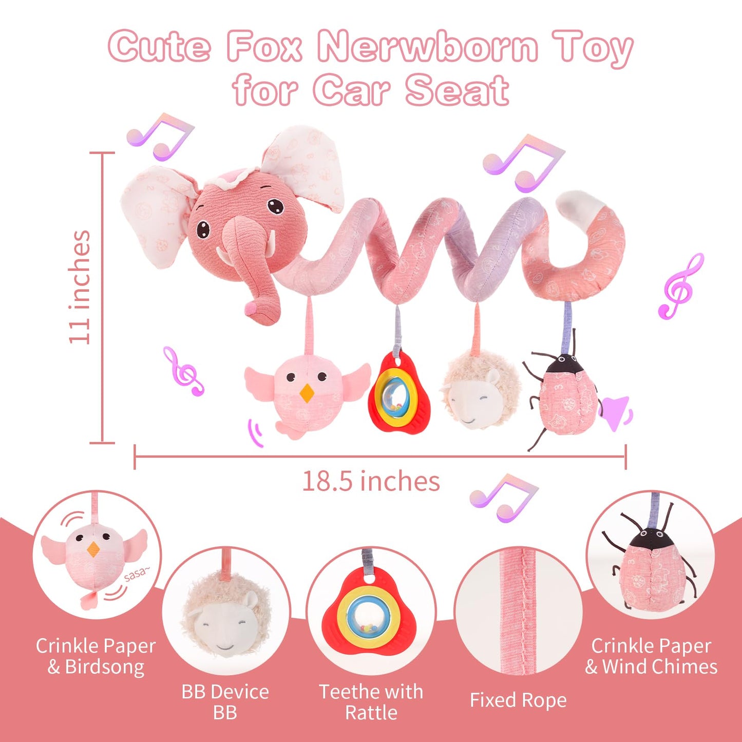 Fati Car Seat Toysbaby Toys 0-6 Months, Spiral Plush Baby Toy For Baby Crib Carseat, Sensory Toys With Squeaker Teether Rattles