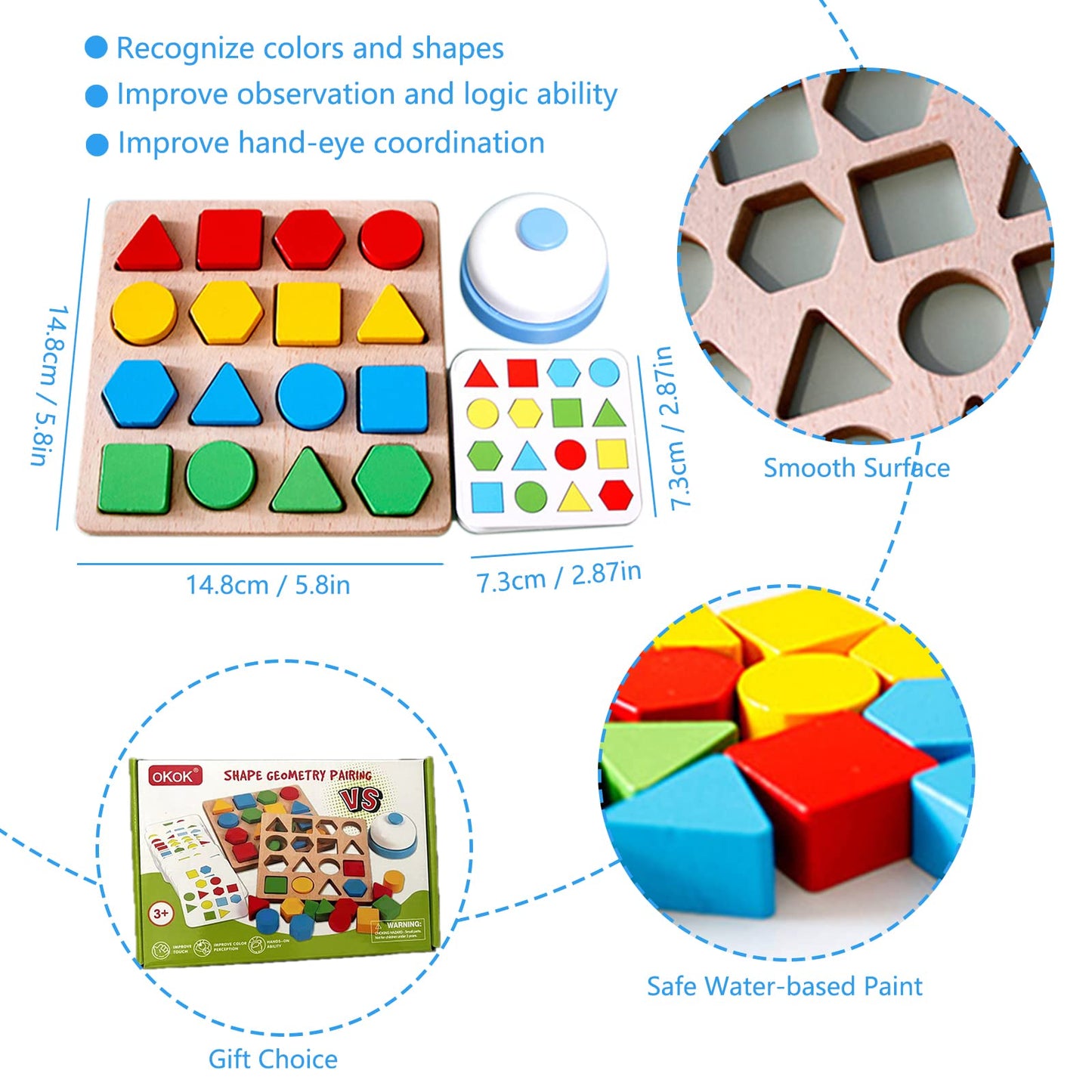 Pajojoqa Shape Matching Game Color Sensory Educational Toy, Geometric Shape Quick Matching Board Game Montessori Learning Toys F