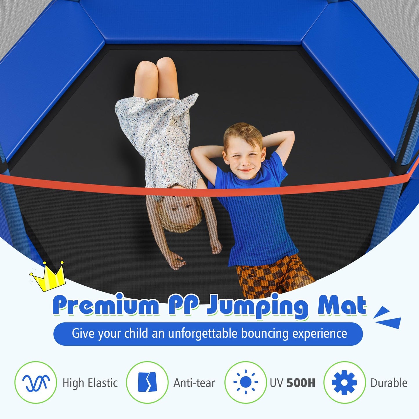 Goplus 7Ft Trampoline For Kids, Astm Approved Trampoline With Enclosure Net, Safety Pad, Galvanized Steel Frame, Heavy Duty Recreational Toddler Trampoline For Boys Girls Outdoor Indoor (Blue&Green)