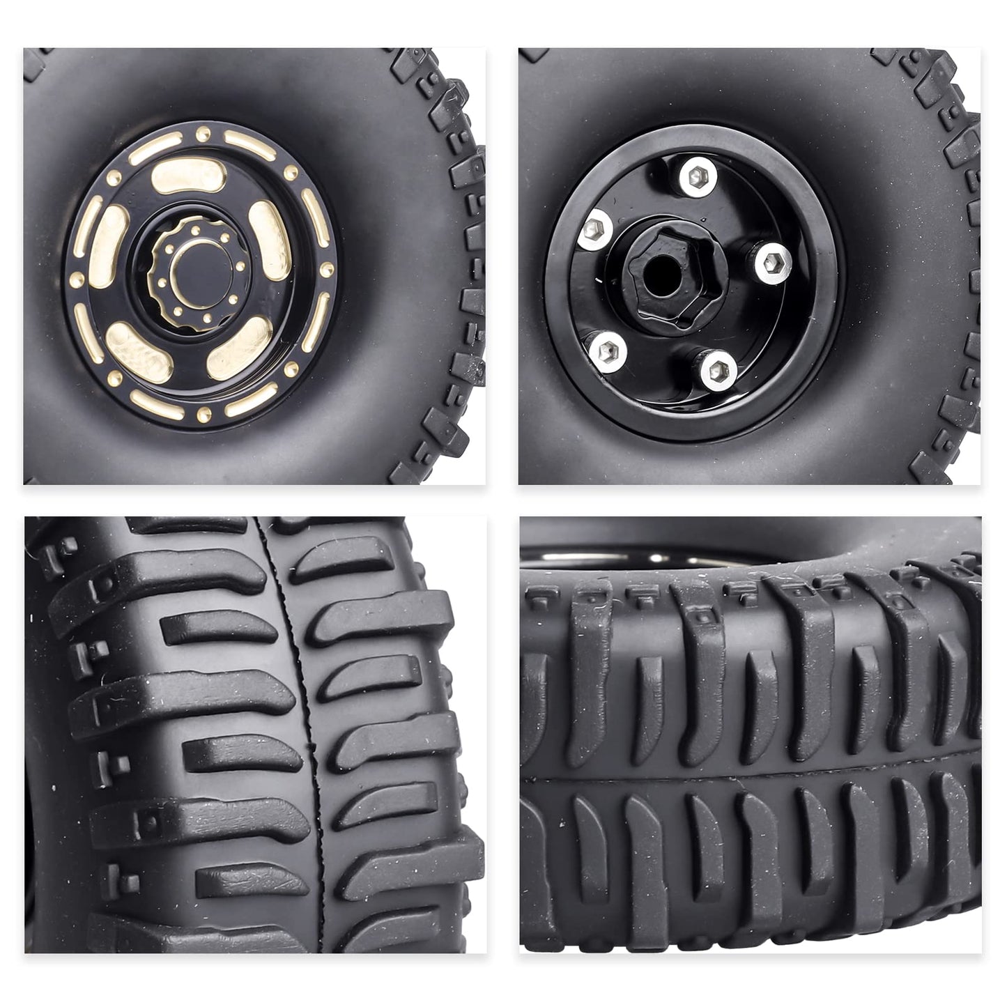 Hobbypark Brass 1.0 Beadlock Wheels & Tires For 1/18 Trx4M Upgrades Parts 1/18 Scx24 1/24 Rc Crawler Replacement, Set Of 4 (Type
