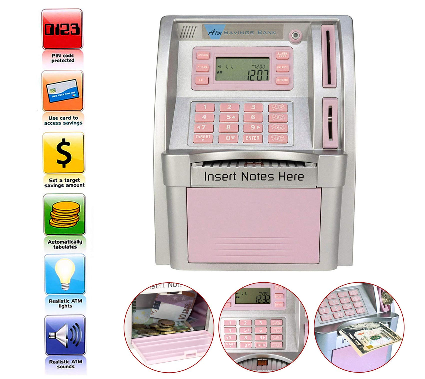 2024 Upgraded ATM Saving Bank Machine for Kids Adults with Card ATM Piggy Bank for Real Money Coin Recognition Mini ATM Savings