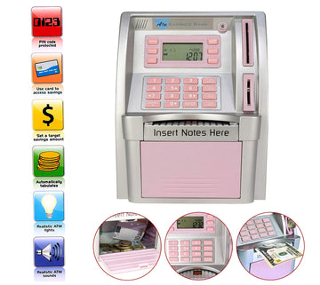 2024 Upgraded ATM Saving Bank Machine for Kids Adults with Card ATM Piggy Bank for Real Money Coin Recognition Mini ATM Savings