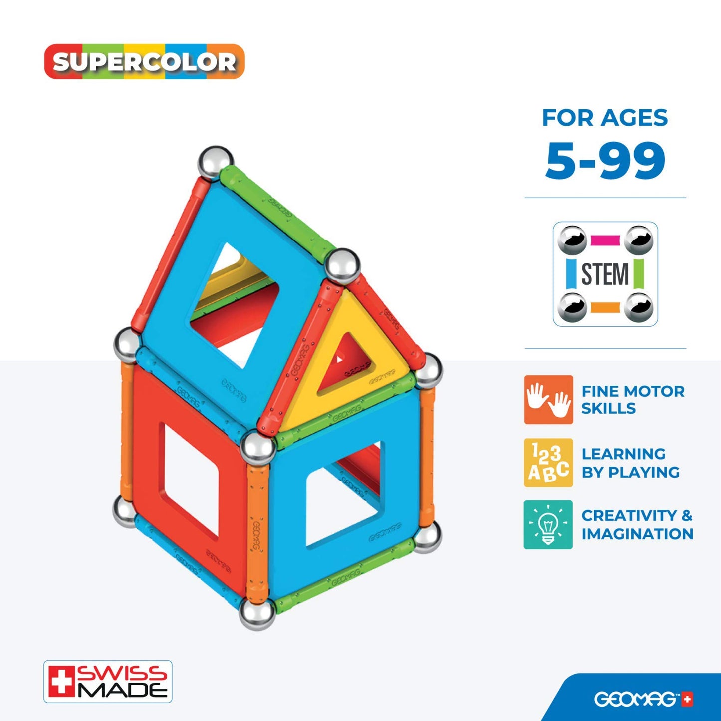Geomag Magnetic Toys | Magnets for Kids | STEM-endorsed Educational Building Set | 100% Recycled Plastic Supercolor Panels | Sto