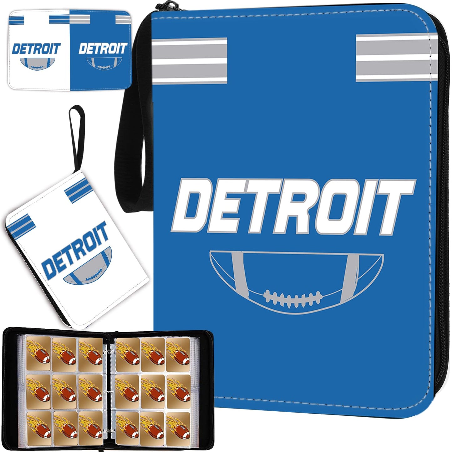 KivolFun Football Card Binder 900 Pocket, Blue 3 Ring Holder for Trading Cards, Collector Album Storage Case for Kids and Adults
