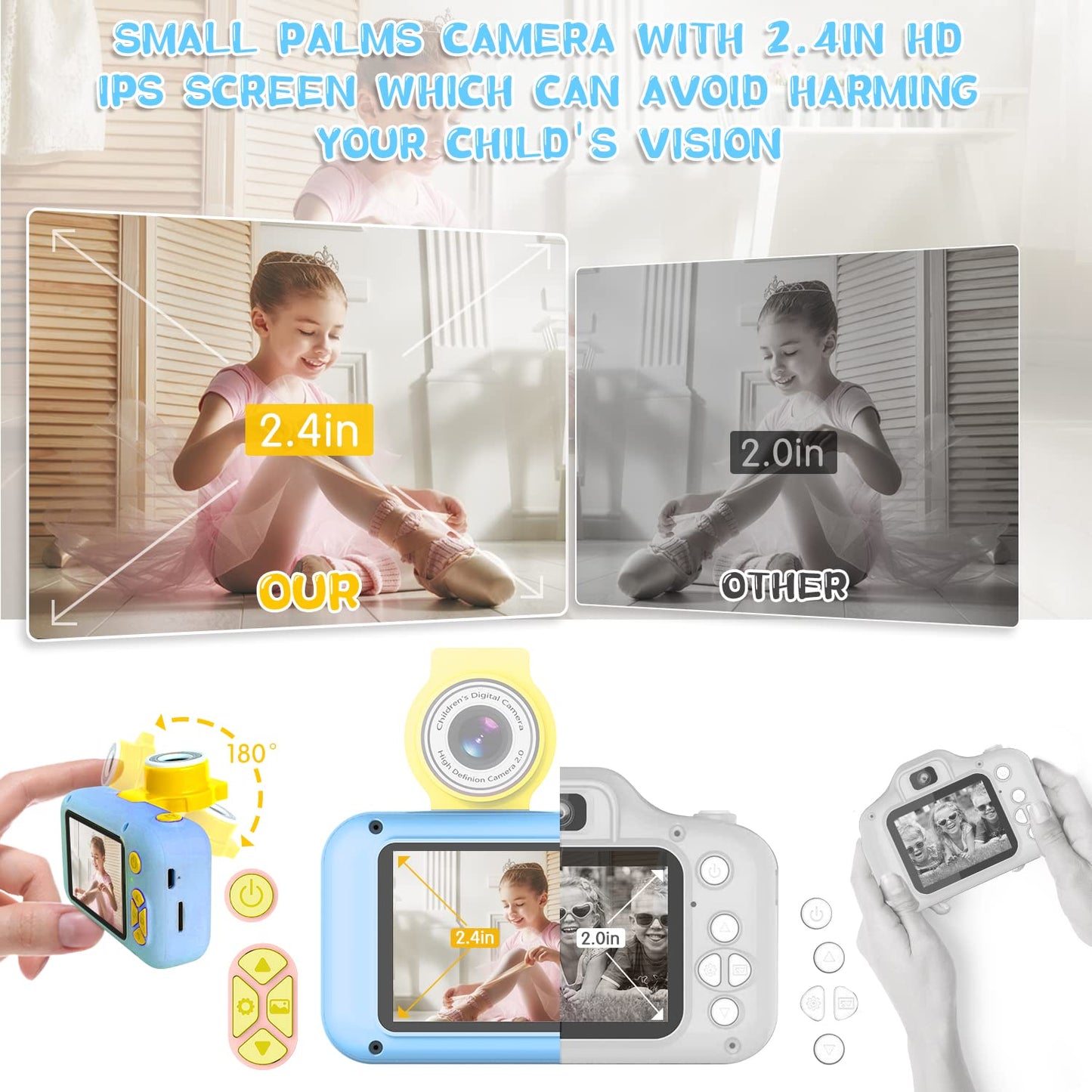 Kid Camera,Arnssien Camera For Kid,2.4In Ips Screen Digital Camera,180°Flip Len Student Camera,Children Selfie Camera With Playback Game,Christmas/Birthday Gift For 4 5 6 7 8 9 10 11 Year Old Girl Boy