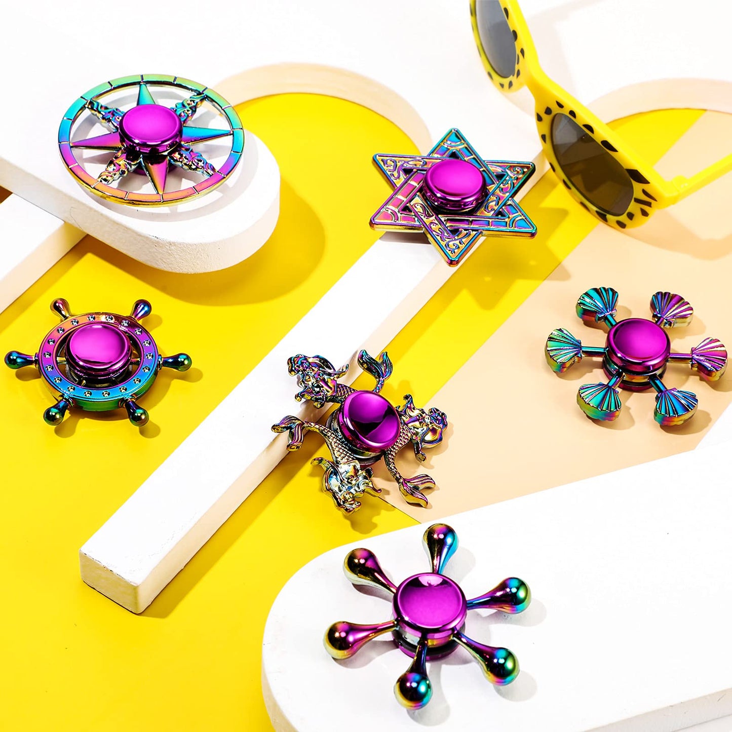 8 Pieces Rainbow Metal Spinner Cool Finger Spinners High Speed Hand Spinners Toys For Stress Anxiety Gift For Adults And Teens (Chic Style)