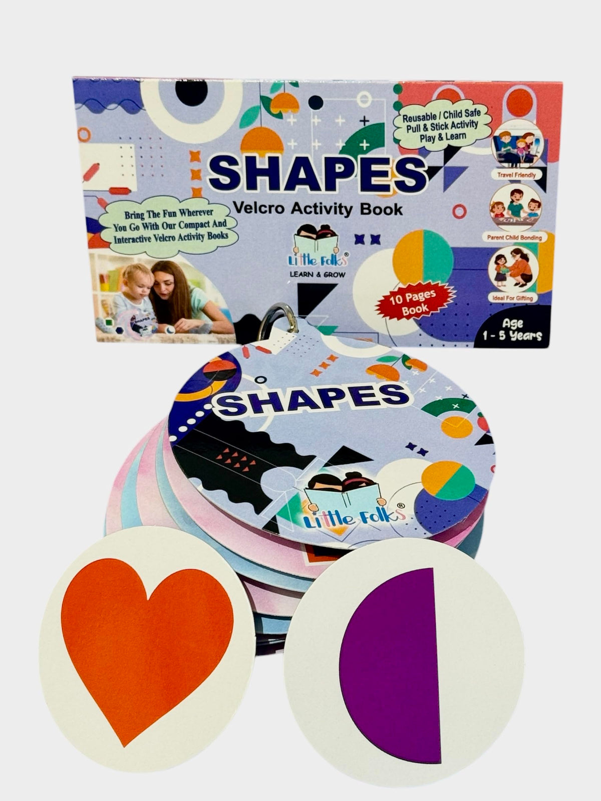 Littlefolks Shapes Flashcard Velcro Activity Book | Match The Shapes | Toddlers Busy Binder 10 Reusable Pages | Birthday/Rakhi G