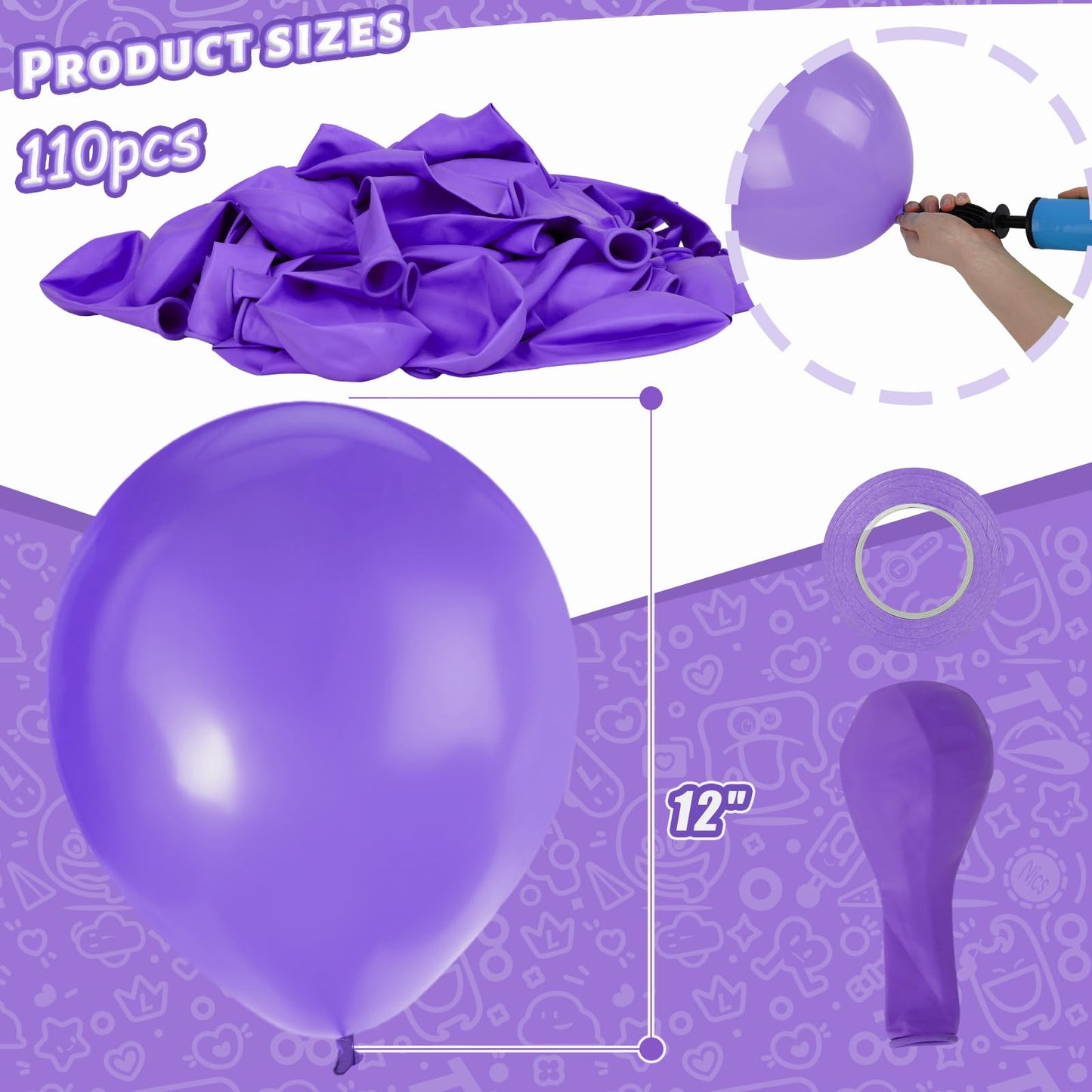 Lovestown 110Pcs Purple Latex Balloons 12 Inch Dark Purple Helium Round Balloons With Ribbon For Engagement Birthday Baby Shower Wedding Graduation Halloween Birthday Party Backdrop Decorations