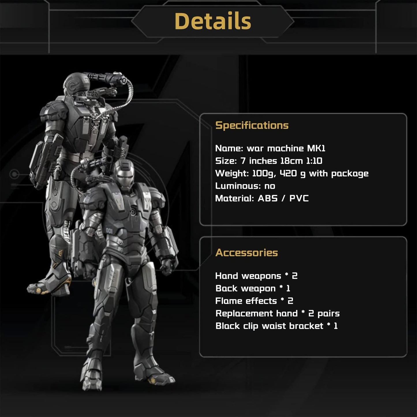 Lonullymege War Machine Mark1 Action Figure-2022 New Released 7 Inch Deluxe Painting Exquisite Collection Movable Model Toys (War Machine Mark1)