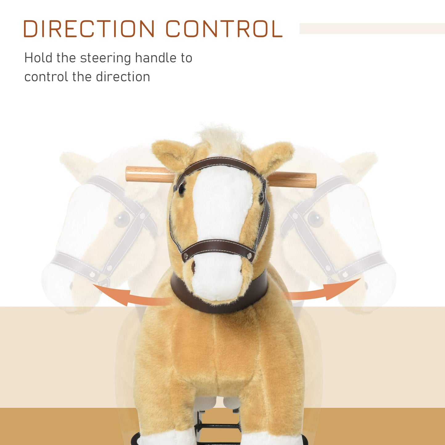 Qaba Ride-On Walking Rolling Kids Horse With Easy Rolling Wheels, Soft Huggable Body, & A Large Size For Kids 3-8 Years