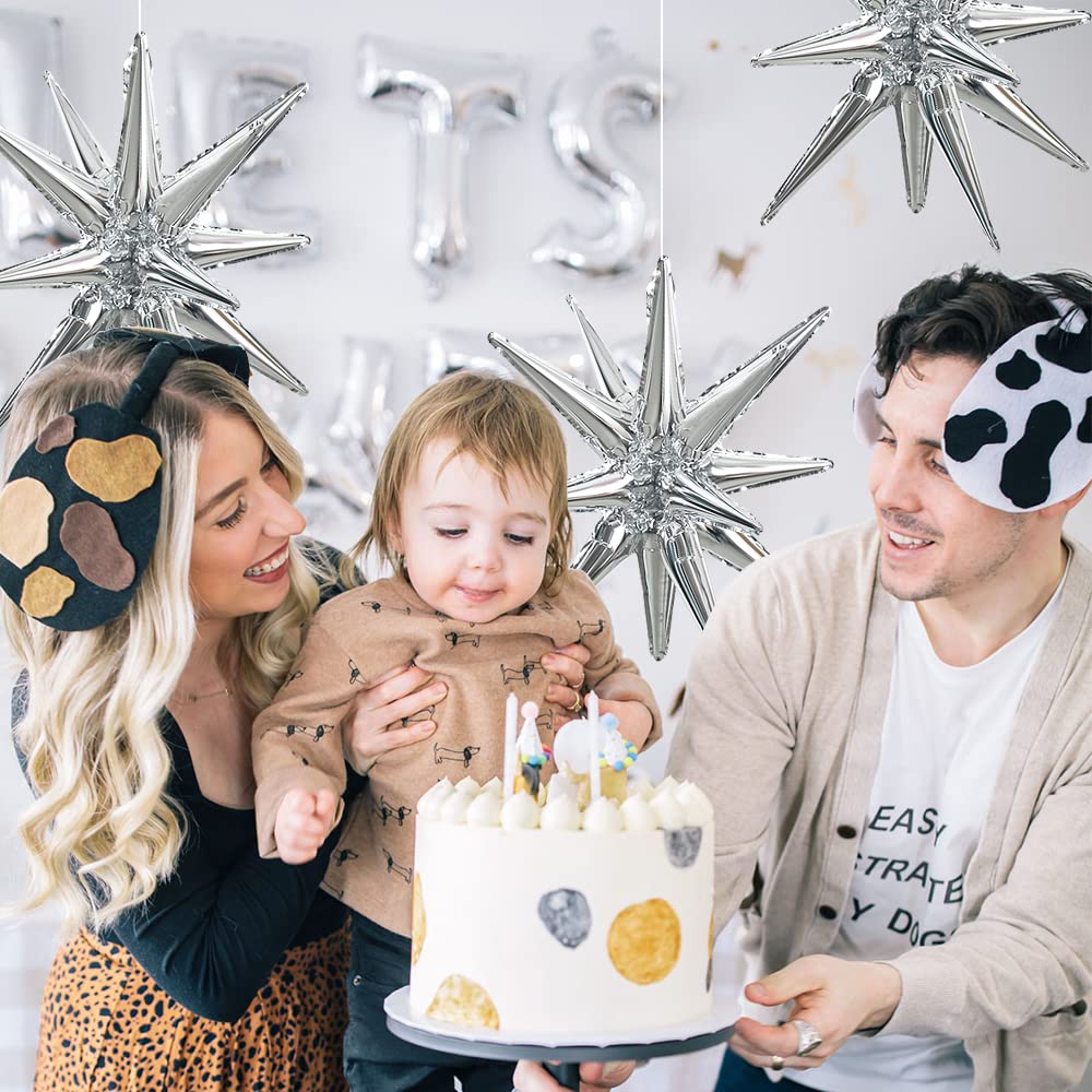 Toniful 4 Pcs 22Inch 4D Huge Silver Star Balloons Explosion Star Mylar Foil Balloons For Party Supplies Backdrop Christmas,New Y