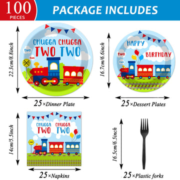 100 Pcs Chugga Chugga Two Two Party Supplies Set Train Plates And Napkins 2Nd Birthday Party Tableware Packs Decorations Transpo