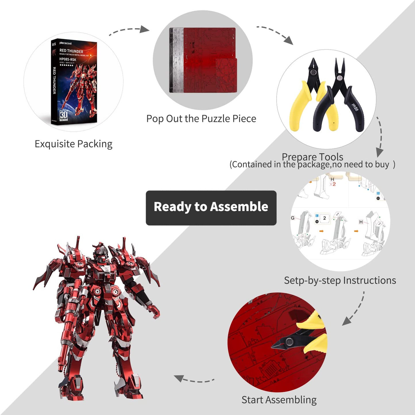 Piececool 3D Metal Puzzles Mecha Model Kits, Red Thunder Figure Models Building Kits For Adults, Diy Brain Teaser 3D Puzzle For