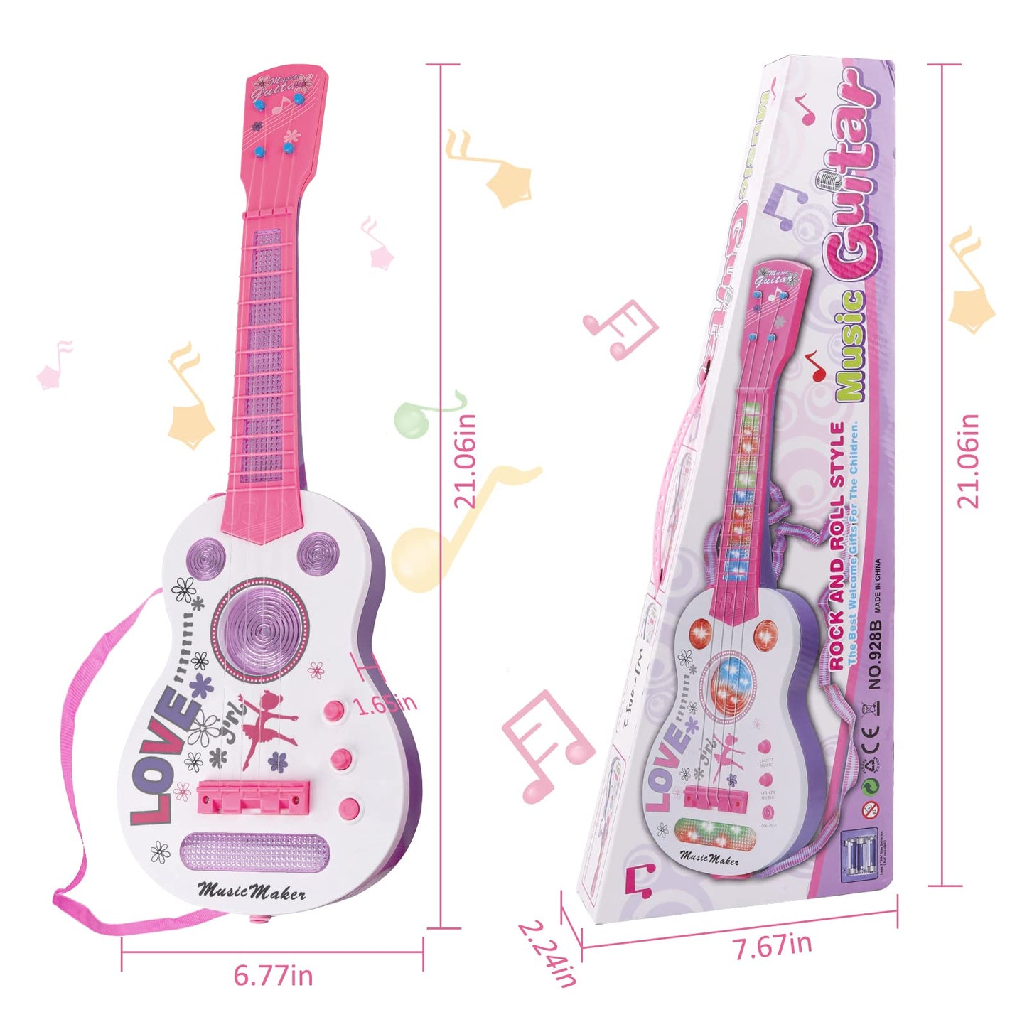 Kids Electric Guitar Toys For Ages 2-4, Musical Instruments For Toddlers 4 Strings Child Guitar With Flash Light Built In Music 2+ Year Old Boys Girls Gifts
