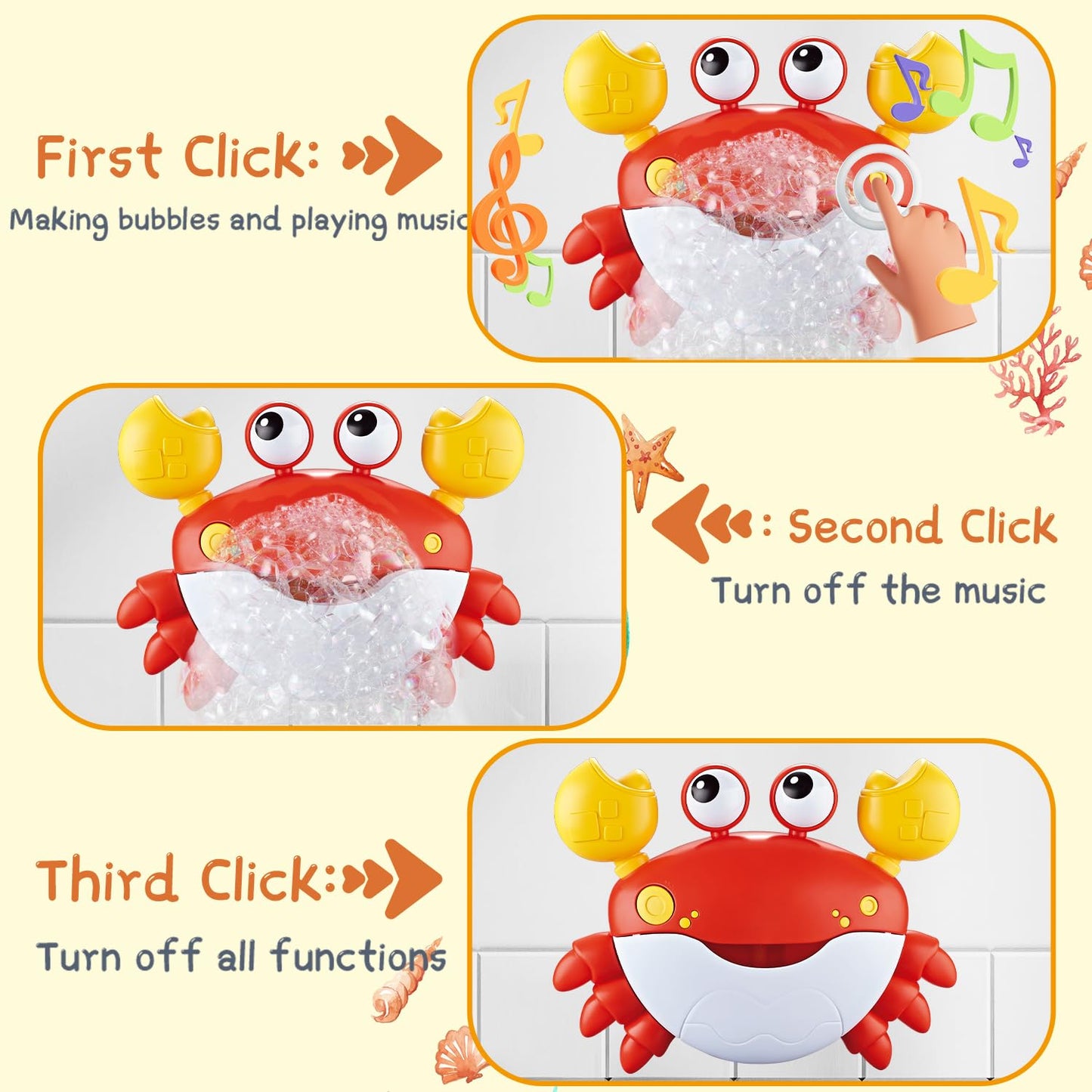 Baby Bath Toys For Toddlers, Crab Bath Bubble Maker With 12 Songs, 3 Pack Wind-Up Pool Toys For Kid, Bathtub Toys As Birthday Gi