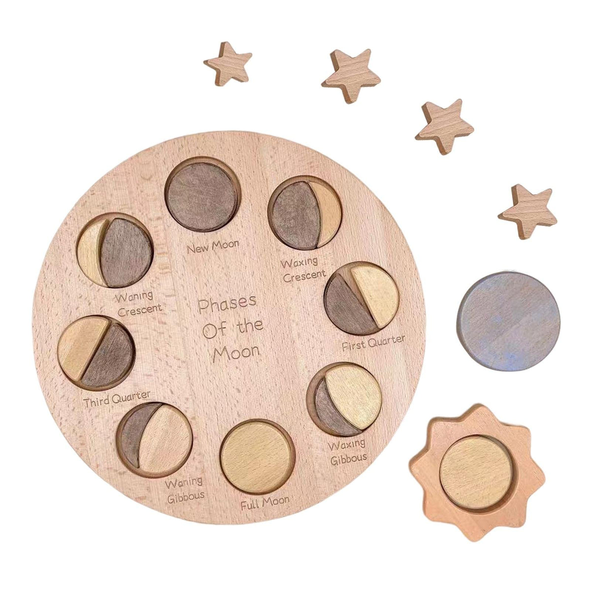 CALANDIS?Montessori Wooden 3D Puzzle Phases of Moon Jigsaw Early Educational Toy | Wooden & Handcrafted Toys | Preschool Toys &