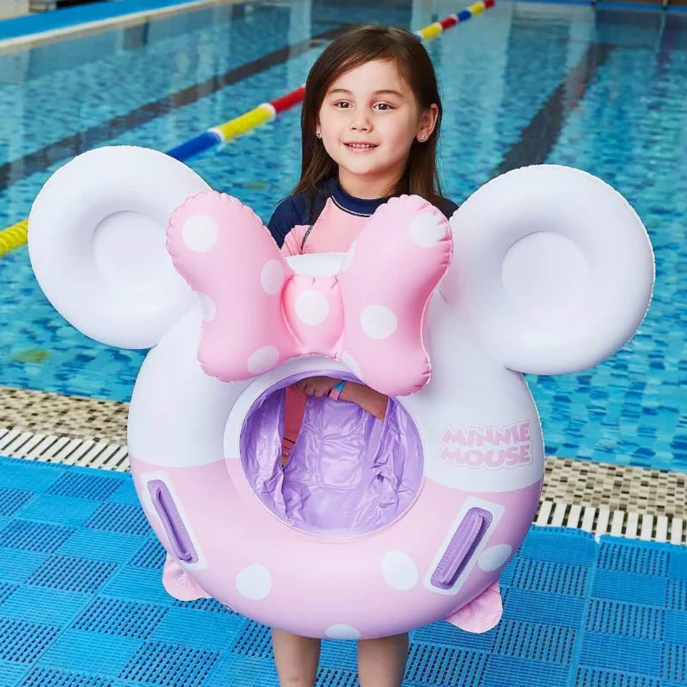 New Baby Swimming Pool Floats For Toddler Kids 0-8 Years Under 44Lb, Inflatable Swim Ring Water Raft With Seat And Handle For Summer Beach Outdoor Children Infant Bath Toys (Pink & White Mouse)