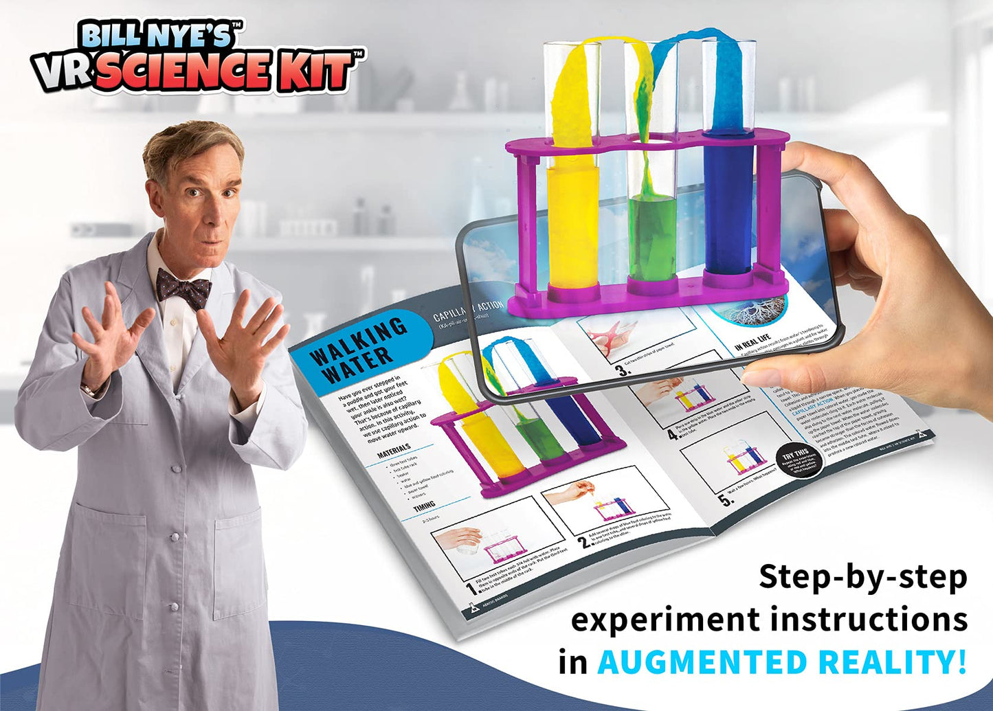 Abacus Brands Bill Nye'S Vr Science Kit - Virtual Reality Kids Science Kit, Book And Interactive Stem Learning Activity Set (Materials & Book Only - Goggles Sold Separately)
