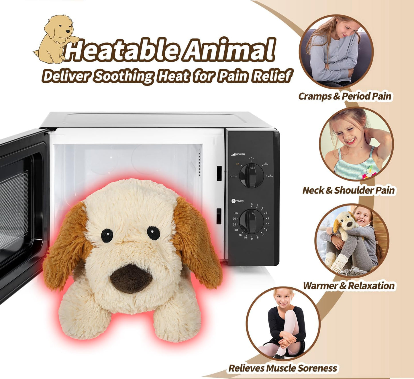 Cuckool Puppy Stuffed Animals, Microwavable Stuffed Animals Heating Pad For Cramps, Pain Stress Relief, Heatable & Coolable Lave