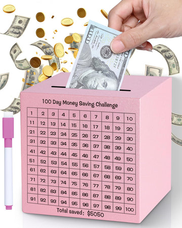 Money Saving Box, Unbreakable Piggy Bank For Adults Save $5,050 Metal Savings Box, 100 Day Money Saving Challenge Stainless Stee