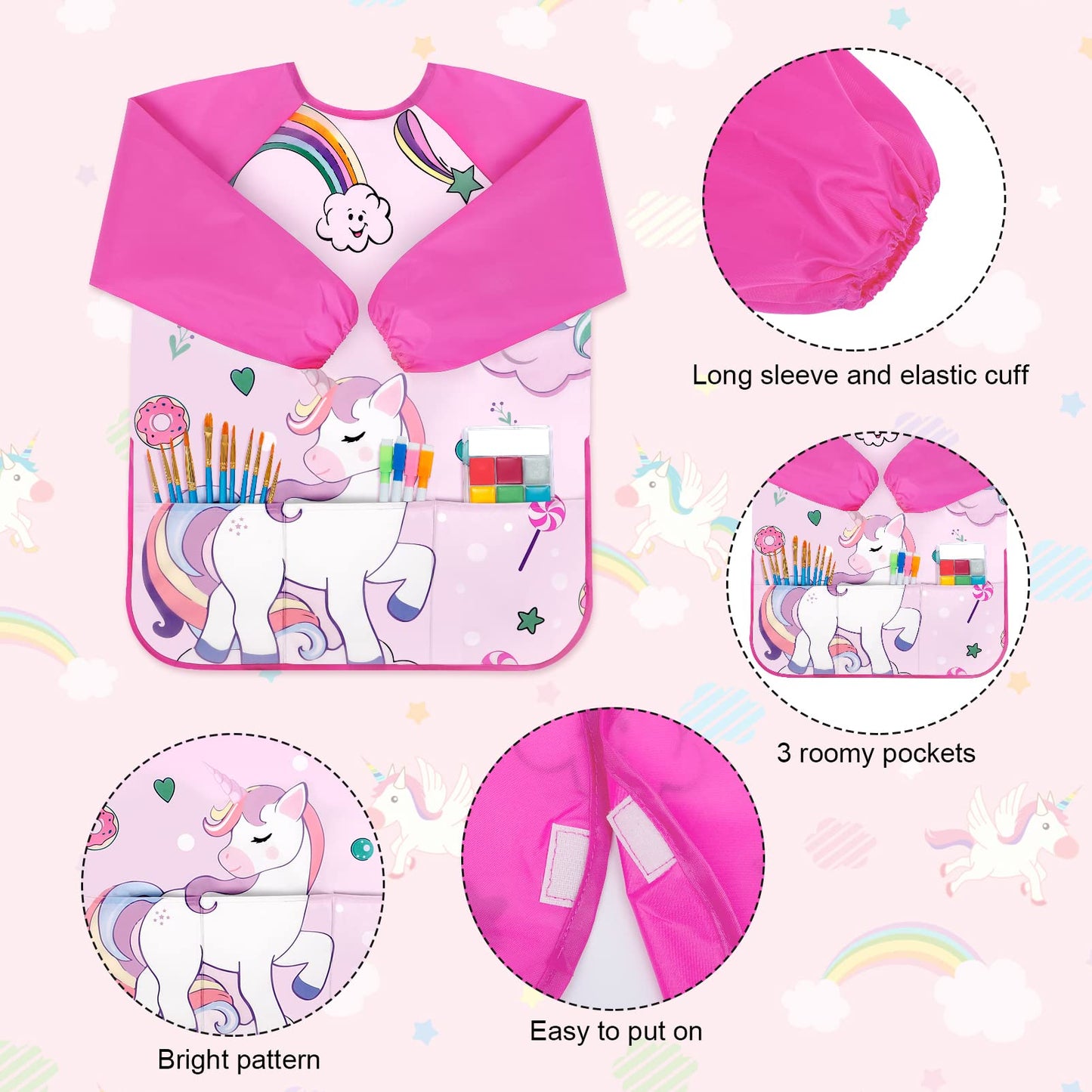 Bassion Toddler Art Smock, Smocks For Kids Artist Painting Aprons Waterproof Long Sleeve With 3 Pockets For Age 2-6 Years