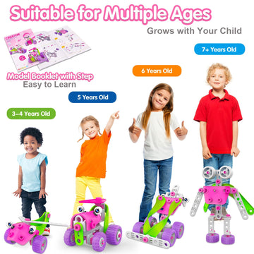 Stem Toys For 4 5 6 7 8+ Year Old Girl Birthday Gifts Pink Educational Building Toys For Kids Ages 4-8 5-7 8-10 Stem Activities Construction Toy For Girls 4-6 6-8 Creative Games Easter Idea Gift