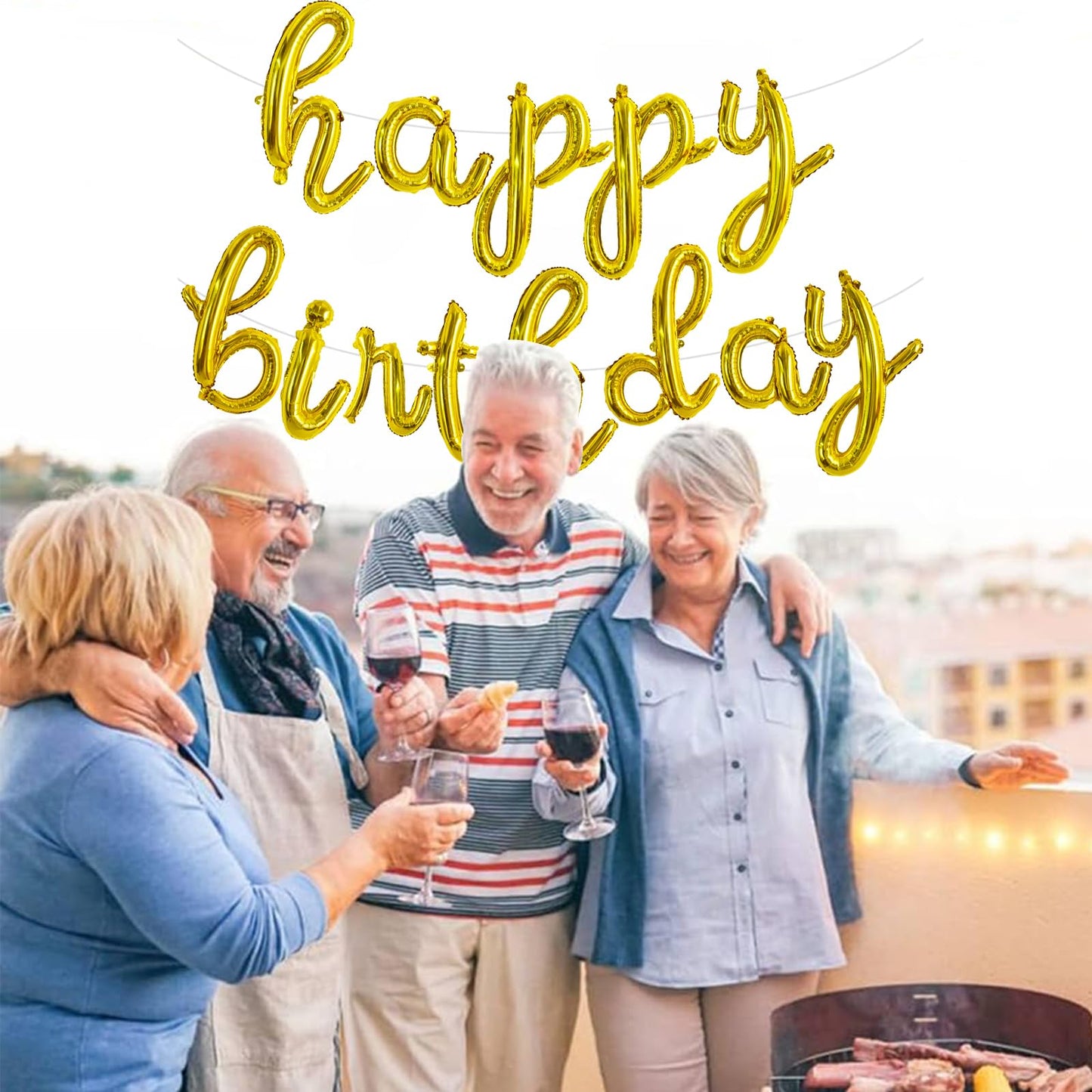 Toniful Gold Happy Birthday Balloons Banner,Cursive Happy Birthday Balloons Gold Birthday Decorations Gold Mylar Foil Birthday B