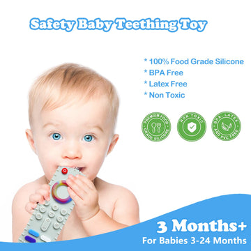 Robbear Baby Teething Toys, Food Grade Silicone Teethers For Babies 3 6 12 18 Months, Fire Tv Remote Shape Infant Chew Toys For