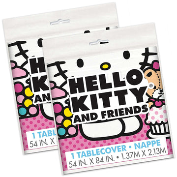 Unique Hello Kitty Birthday Decorations - Rectangular Plastic Hello Kitty Tablecloth (Pack Of 2) & Sticker (1)