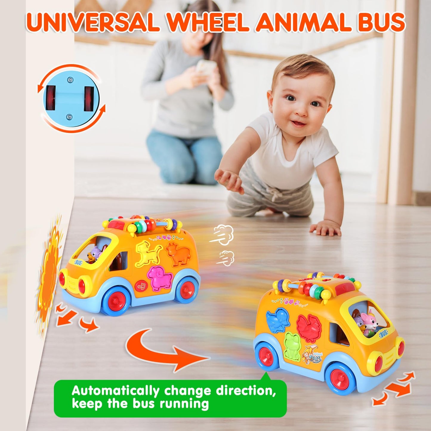 Toy Cars For 1 Year Old Boy Gifts Baby Toys 12-18 Months, Musical Learning Toys For Toddlers 1-3, Educational Baby Bus With Animal Blocks, Christmas Birthday Gift For 1 2 3 4 Year Old Boys Girls Kids