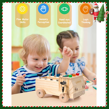 Moriteck Montessori Busy Board With Led Light, Screwdriver Tool Set Toddler Toys, Wooden Sensory Montessori Toys For 3+ Year Old