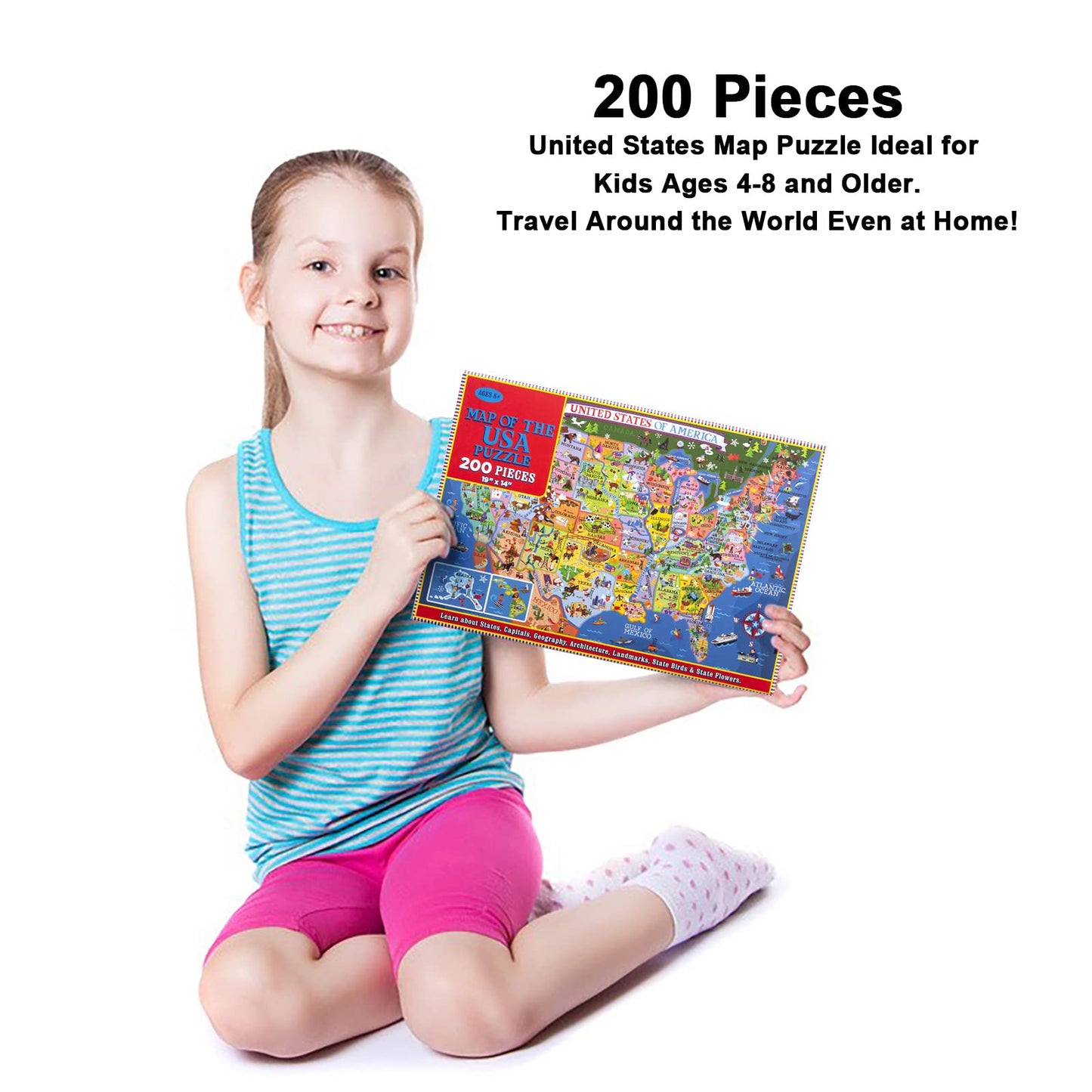 MOTYAWN USA Map Puzzle for Kids - 200 Piece United States Puzzle - 50 States with Capitals for Kids Ages 4 and Up America Jigsaw Puzzle Childrens Geography Puzzles Preschool Toys