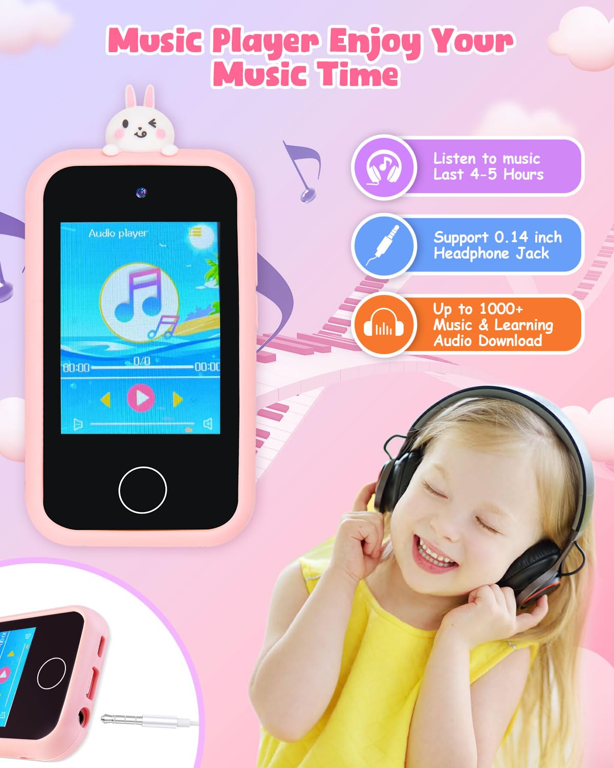 Bunyta Unicorn Kids Smart Phone - 2.8 Inch Touchscreen, Dual Camera, Music Player, Puzzle Games, Learning Toys, Birthday for Gir