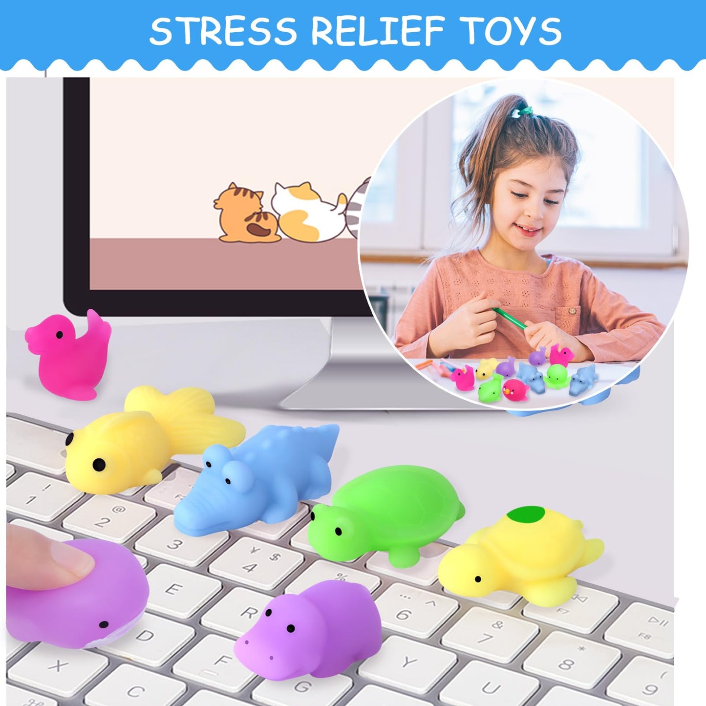 Pokonboy 30 Pcs Squishies Mochi Toys, Mini Kawaii Squishy Sea Animals Squeeze Stress Relief Toys Easter Basket Stuffers Christmas Birthday For Kids