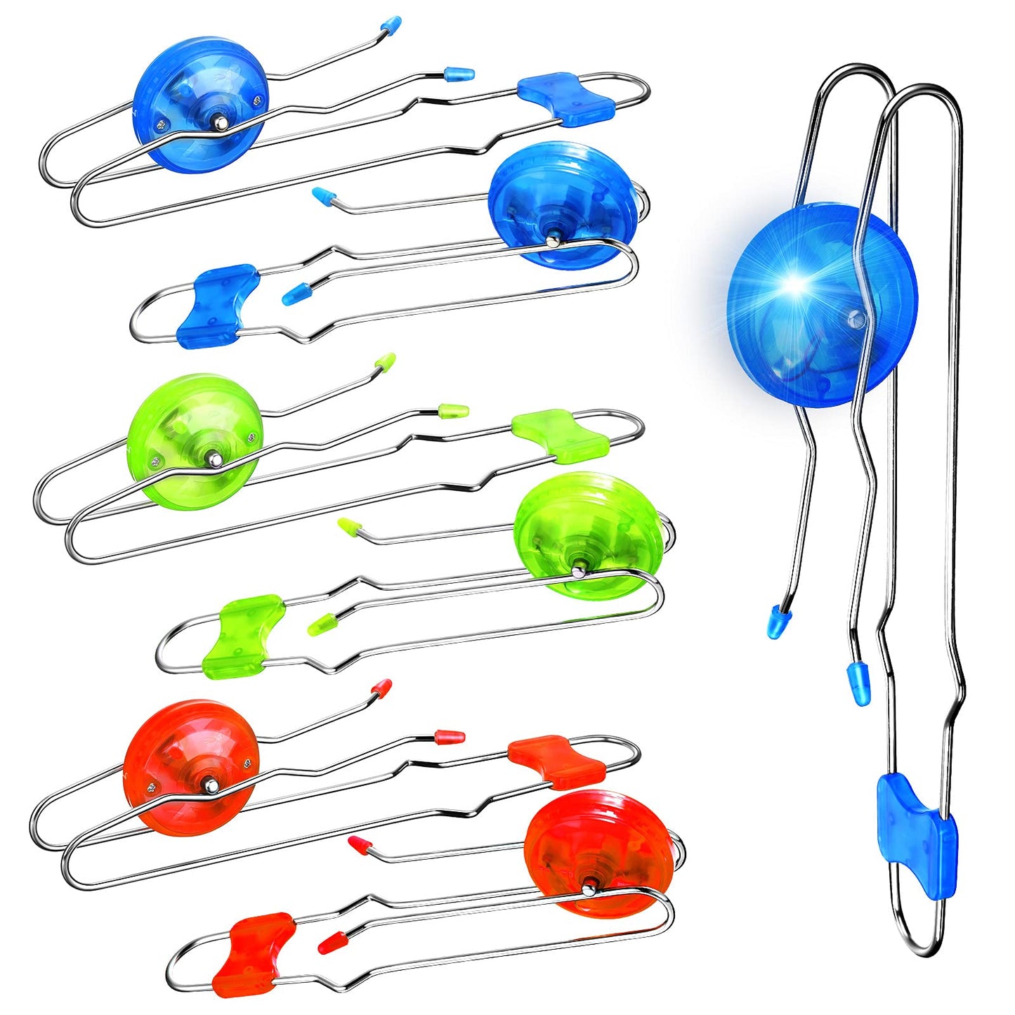 Sumind 6 Pcs Retro Light Up Magnetic Gyro Wheels Easter Basket Stuffers Vintage Gyroscope Rail Twirler Easter Magic Gravity Sensory Fidget Toys For Kids(Straight Rail, Wave Rail,Red, Blue, Green)