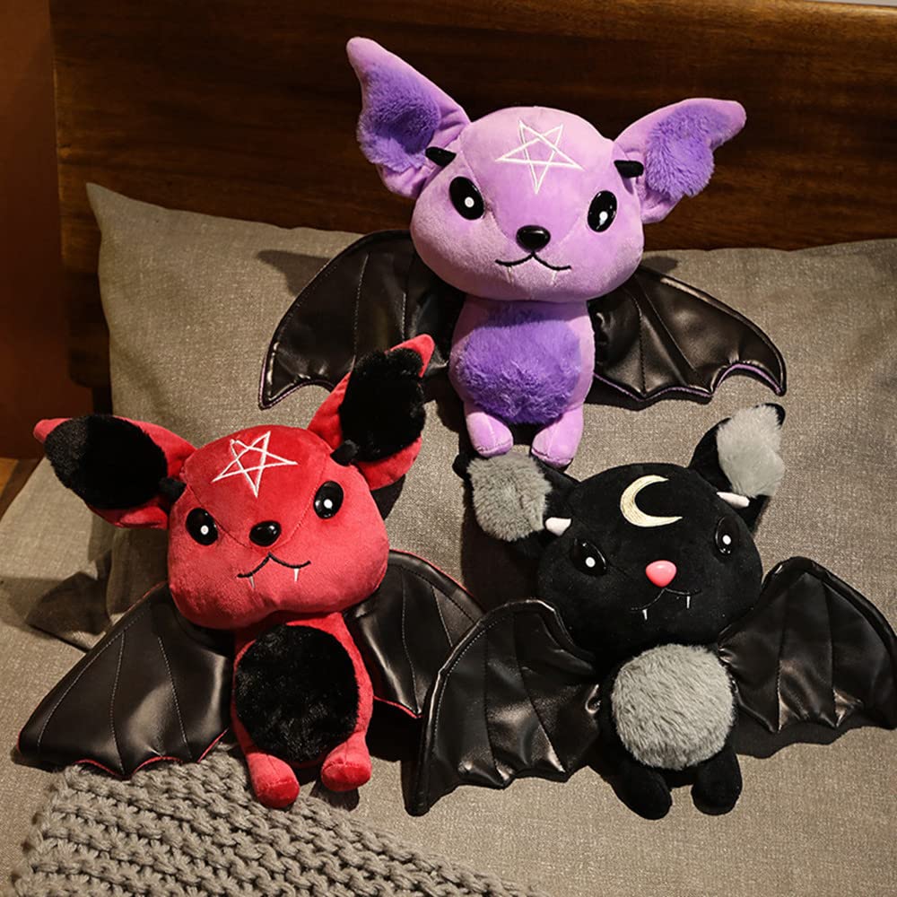Natureman Bat Plush Stuffed Animal Toys,Halloween Black Bat Decor Soft Hugging Plush Doll Toy Gifts,For Kids Birthday, Halloween, Christmas (Red,11.8Inch)
