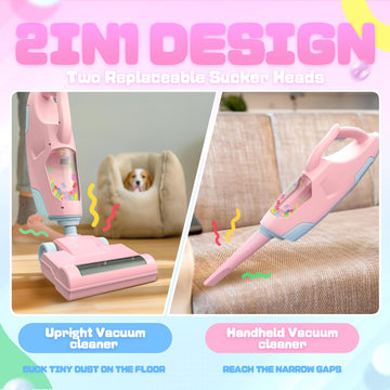 Toy Choi's 2-in-1 Kids Vacuum That Really Works - Toy Vacuum for Toddlers with Sound Effects, Pretend Play Kids Vacuum Cleaner,