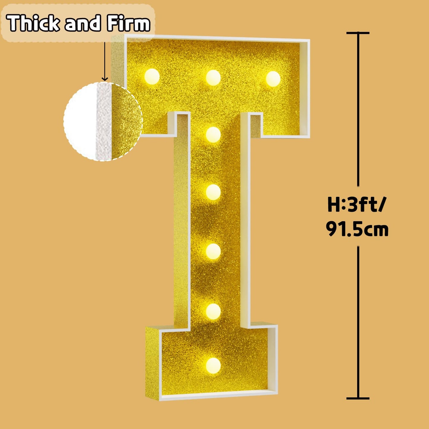 Imprsv Marquee Letters Gold 3Ft: Golden Party Decor - Light Up Letter T Large 3 Feet Tall - Party Decorations Letter For Birthda