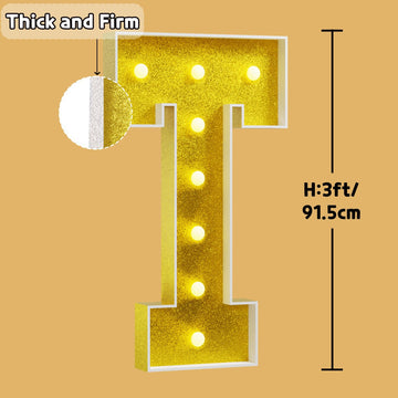 Imprsv Marquee Letters Gold 3Ft: Golden Party Decor - Light Up Letter T Large 3 Feet Tall - Party Decorations Letter For Birthda